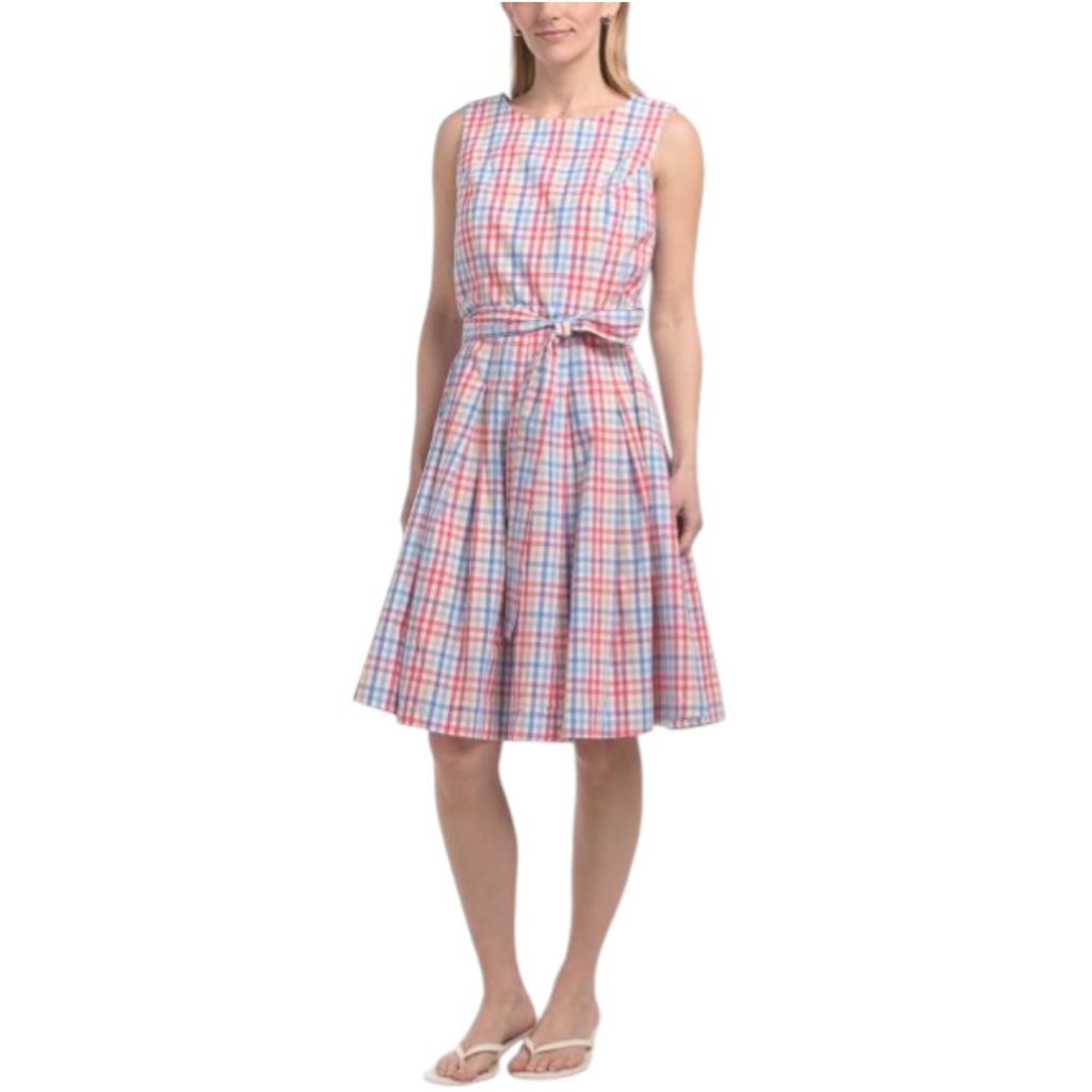 Tommy Hilfiger Plaid Pleated Tie Waist Dress